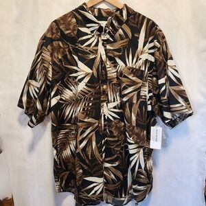Old Navy Mens Size 3XL Button Up Short Sleeve Shirt Black White Tropical Pattern